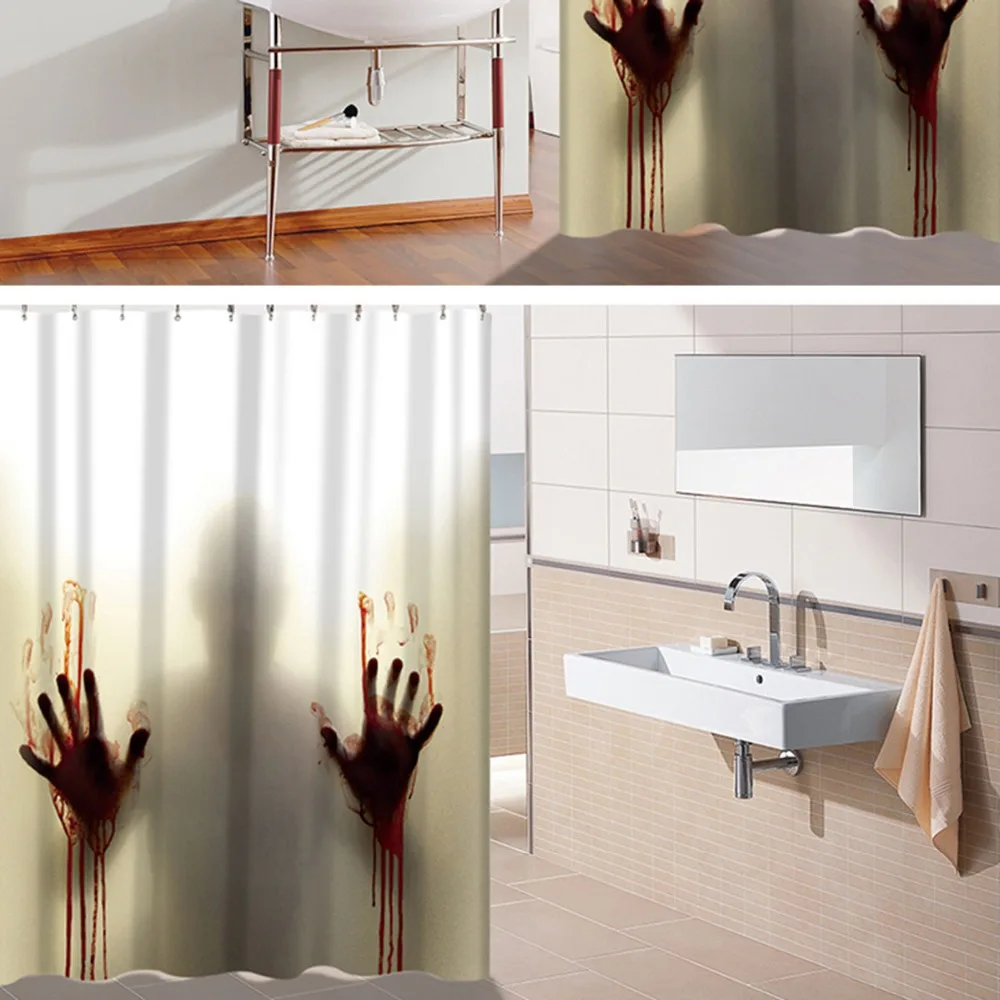 Кровавая рука ужас пользовательские занавески для душа украшения ванной страшный декор дома силуэт водонепроницаемый для туалетных принадлежностей