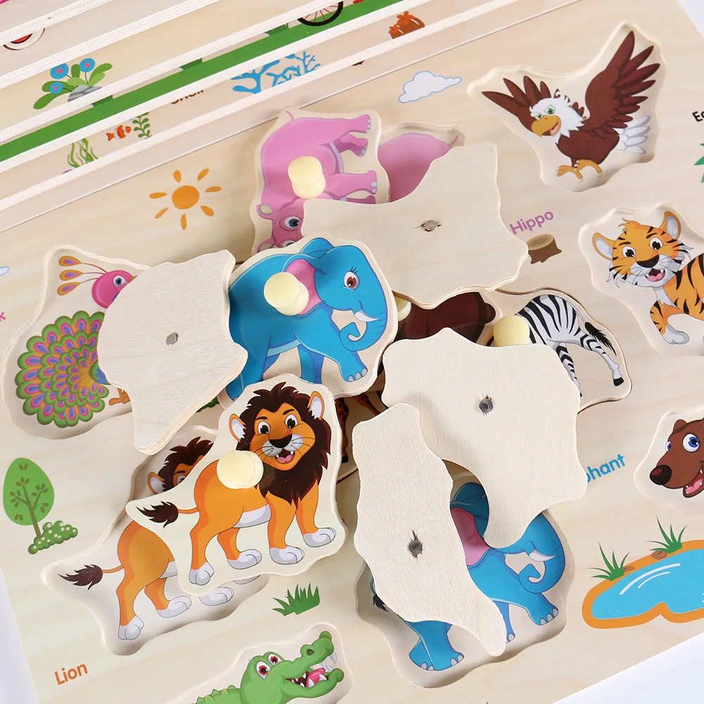 Детские деревянные головоломки для рук, Игрушки Tangram, паззл, доска, мультяшное транспортное средство, морские животные, паззл, игрушки Монтессори, обучающая игрушка H63