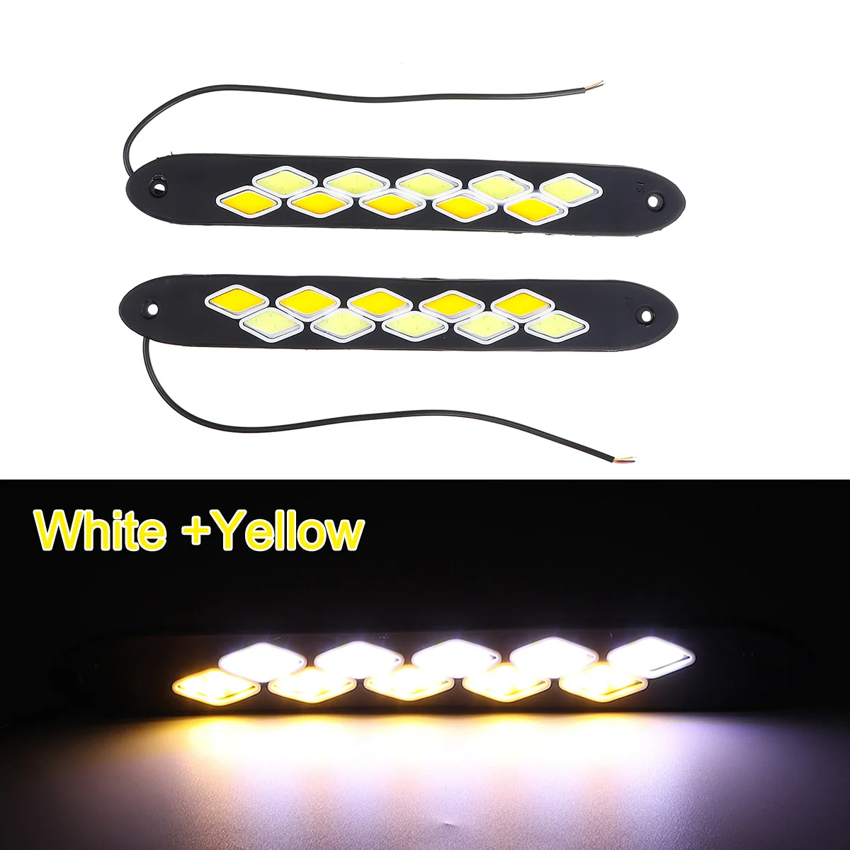 

2x Car White Yellow DRL Daytime Running Light Fog COB 10 LED Strip Lights Flexible Auto Driving Turning Signal Lamp Waterproof