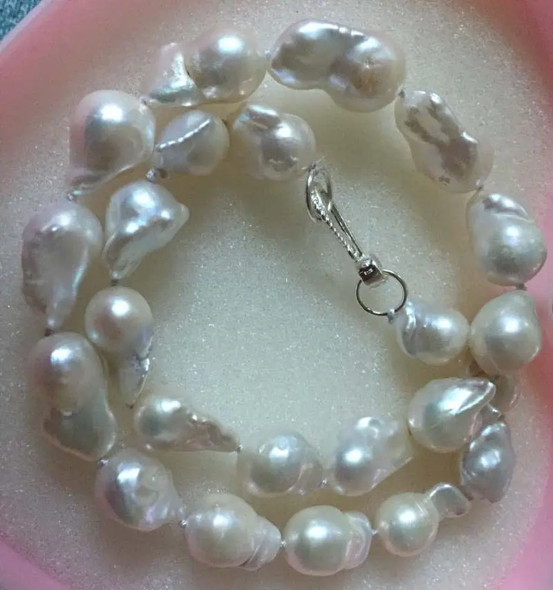 

0002347 Top Genuine baroque white reborn Keshi Pearls Necklace silver (A0325)