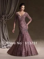 Wholesale - Lace Mermaid Mother Of The Bride Dresses V Neck Beaded Crystal Middle Sleeve Formal Gowns 113d06