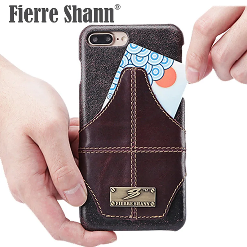 

Fierre shann Case For iphone 8 8 plus Luxury Fashion Genuine Leather Card Slots cases cover For iphone 8 plus back shell bag