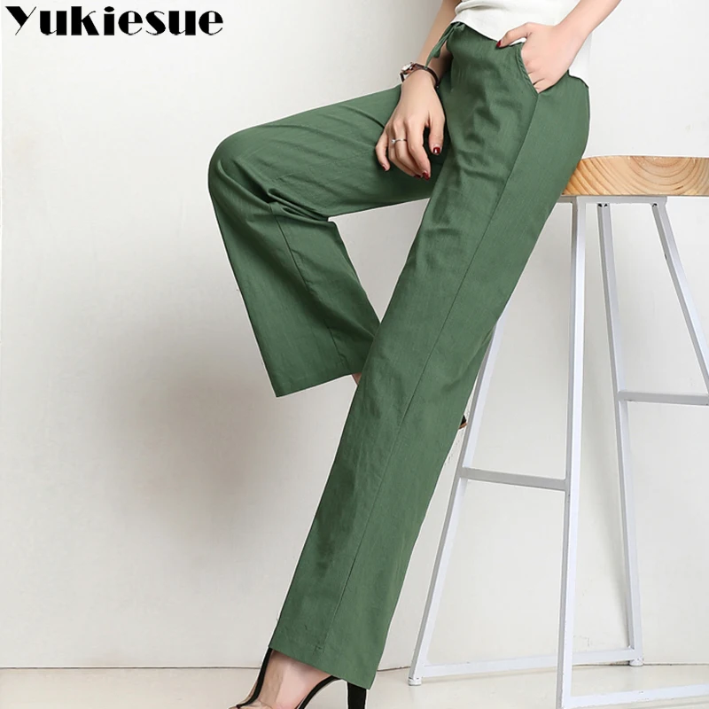 Широкие брюки Капри женские летние свободные с высокой эластичной талией повседневные Прямые длинные брюки женские брюки плюс размер
