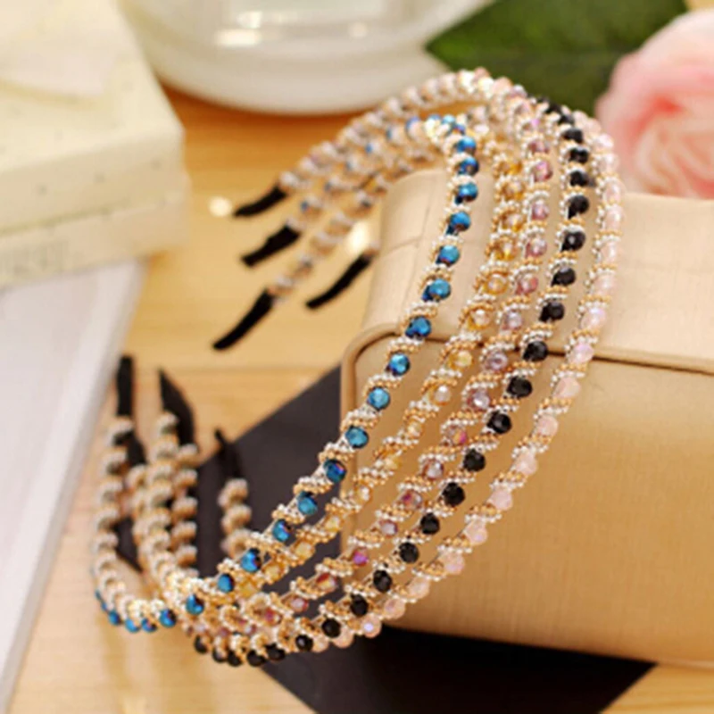 1PC Women Single Row Crystal Beaded Hair Bands Crystal Rhinestone Jewelry Headband Hair Band