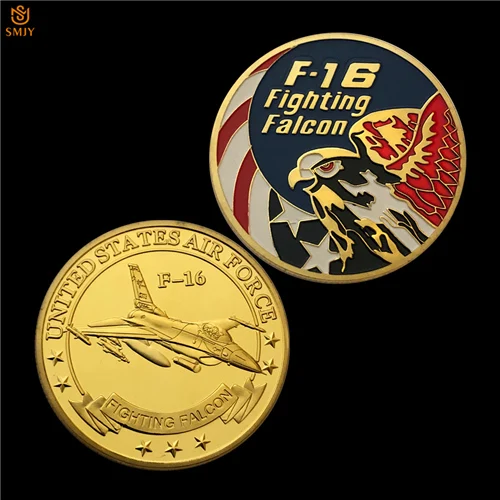 Американская золотая монета США Lockheed F-16 боец Металл военная монета ВВС США ВЫЗОВ МОНЕТА коллекция - Цвет: SMJY-1-043-Gold