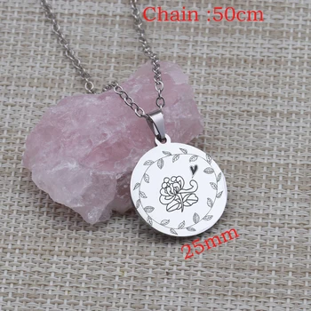 

Stainless Steel Necklace Stick Figure Flowers Fashion Mirror Style Round Necklace Unisex Gift Charm Pendant Necklace