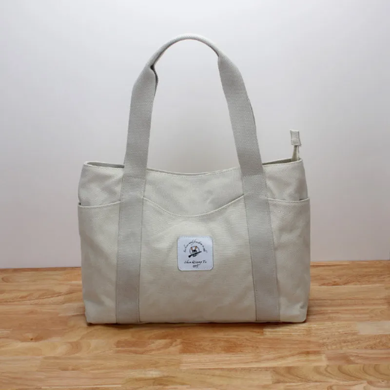 Женская Холщовая Сумка для покупок с буквенным принтом, большая многоразовая сумка для продуктов, сумки, экологичные портативные сумки через плечо, сумка-тоут - Цвет: Бежевый