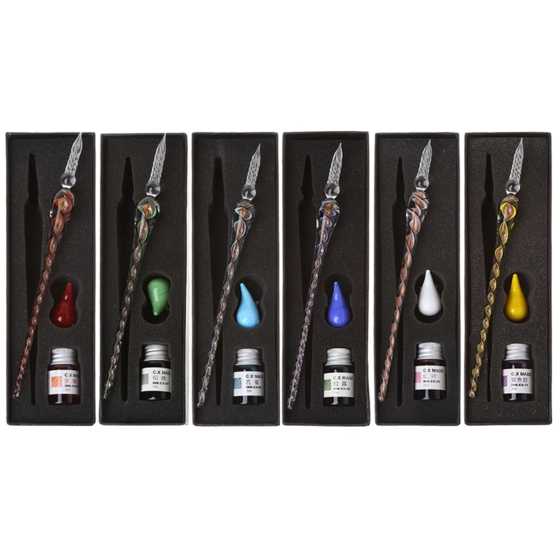 

6 Styles Vintage Handmade Art Elegant Crystal Glass Dip Pen Sign Ink Pens Gift 19cm