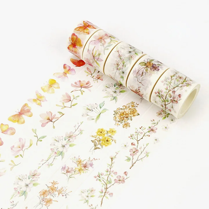 Watercolor Painting Flowers Decorative Masking Washi Tapes Adhesive