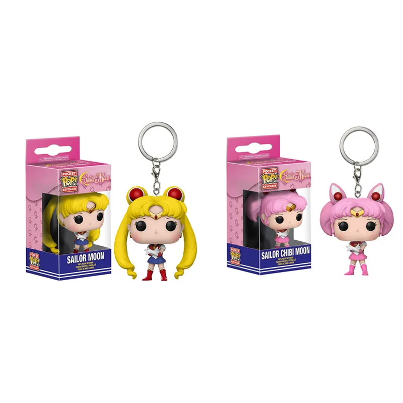 

Funko POP cute Sailor Moon & Sailor Chibi Moon pocket pop Keychain action Figure Collection Toys for children with retail box