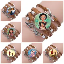 Madre e hijo hija famosa marca de joyería con cabujón de vidrio multicapa negro/marrón pulsera de cuero brazalete para niñas