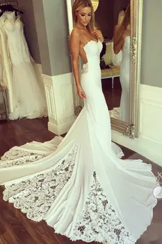 

Elegant Mermaid Wedding Dress Sleeveless Elegant Vestidos de novia Vintage Lace Sexy White Bridal Gown Backless Wedding Gowns