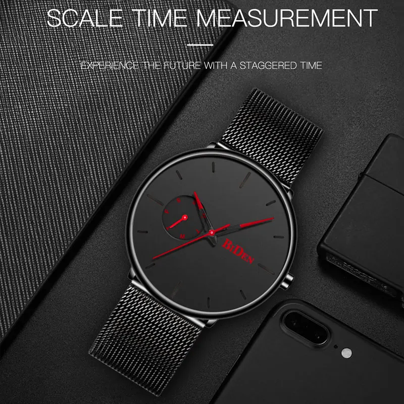 Reloj Hombre BIDEN Top Brand Luxury Men Watches Waterproof Ultra Thin Date Wrist Watch Male Mesh Strap Casual Quartz Clock