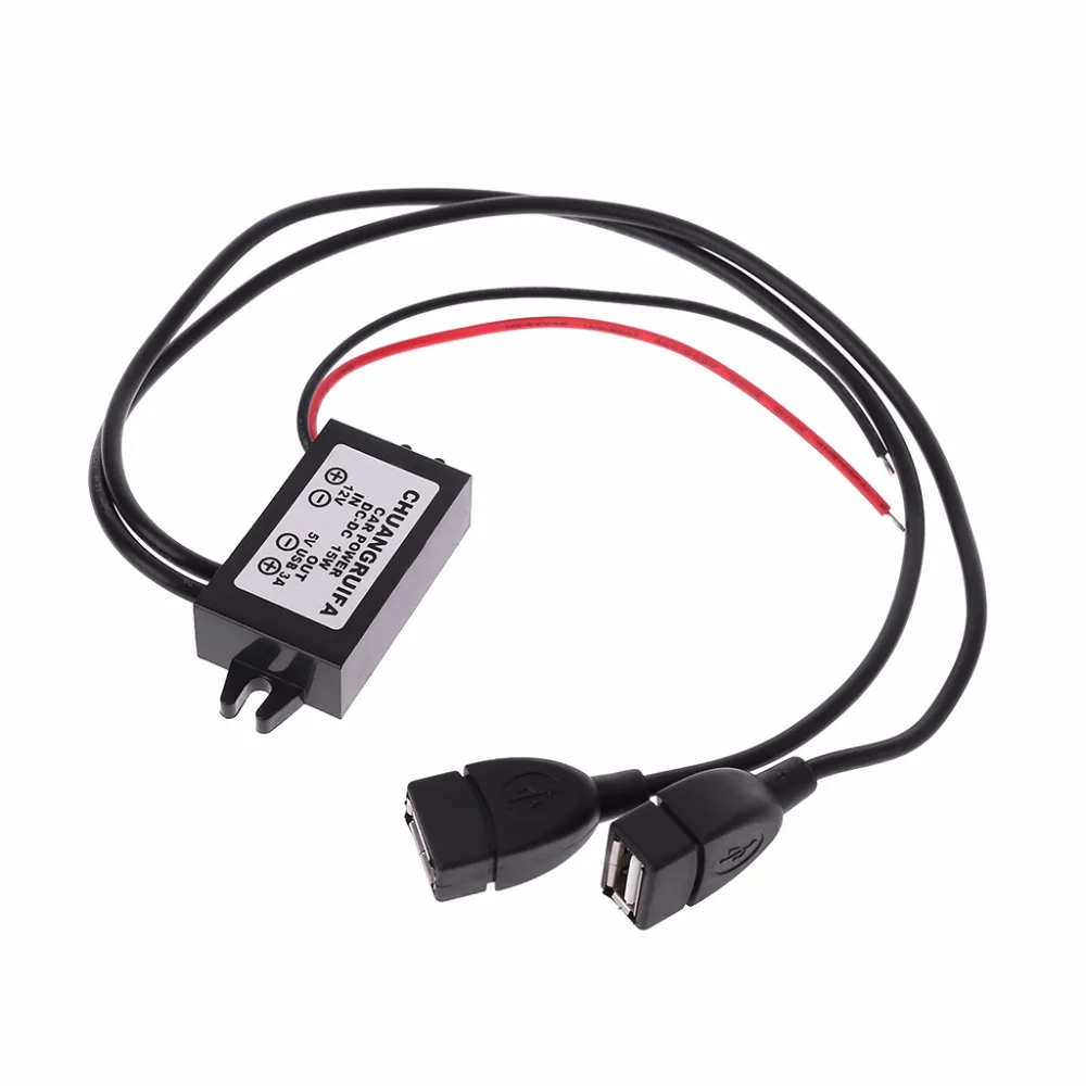 Водостойкий DC преобразователь модуль 12 В до 5 В 3A 15 Вт Dual USB выходной адаптер питания
