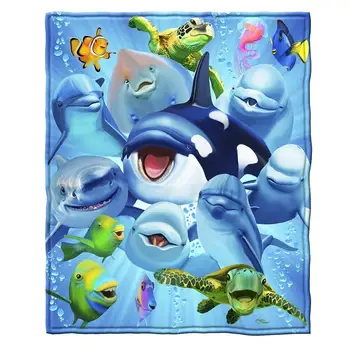 

Ocean Animals Dolphin Shark Turtle Whale Selfie Fleece Throw Custom Soft Blanket Adult Christmas Blanket