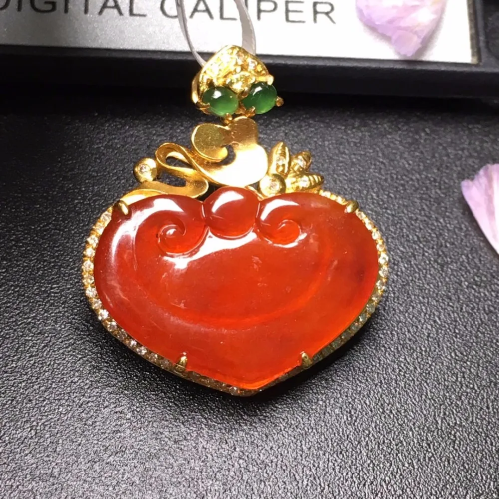 

424 Fine Jewelry Real Pure 18 K Gold Jewelry 100% Natural Burmes Jadite RED Myanmer origin Jade Pendant Neckalces for Women