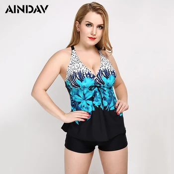 

Design Plus Size V Neck Swimwear Women Swimsuit LadiesTankini with Boxer Shorts Print Sport 2 Pieces Bathing Suit Beach Wear