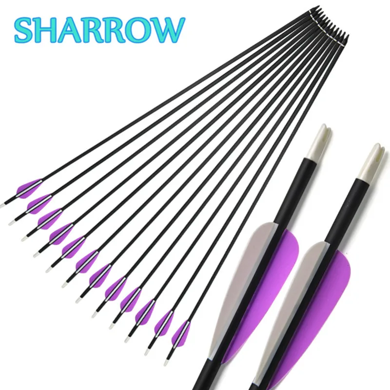 

12Pcs 30" Archery Carbon Arrow Spine 500 Arrows Mix Carbon With Broadhead For Bow Outdoor Shooting Training Practice Accessories