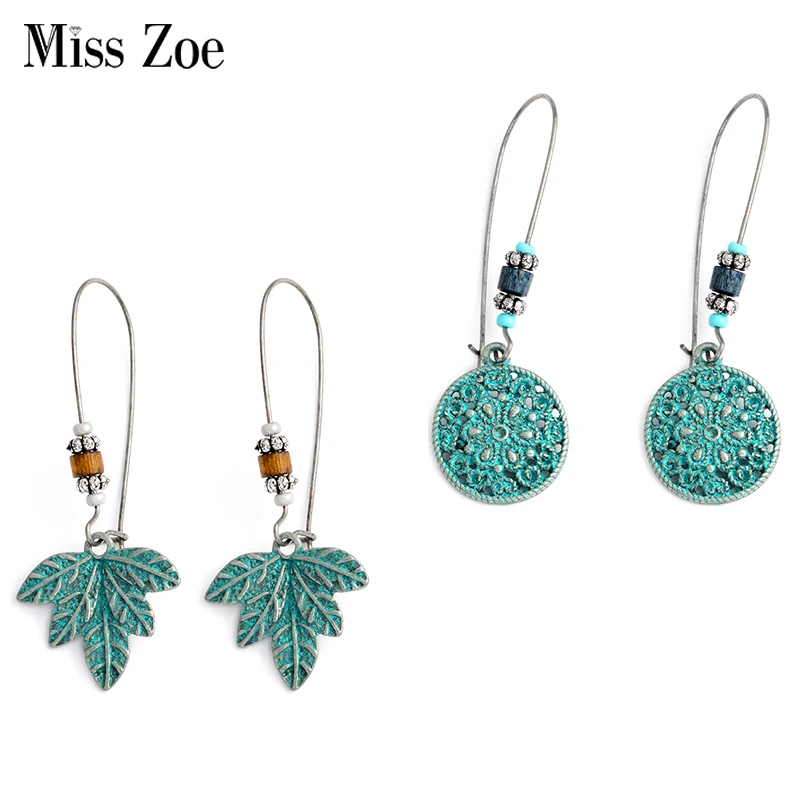 

Miss Zoe Summer ear jewelry tree leaf round Drop Earrings mini beads Bohemian Ethnic Charm BOHO earrings Gift for Women girls