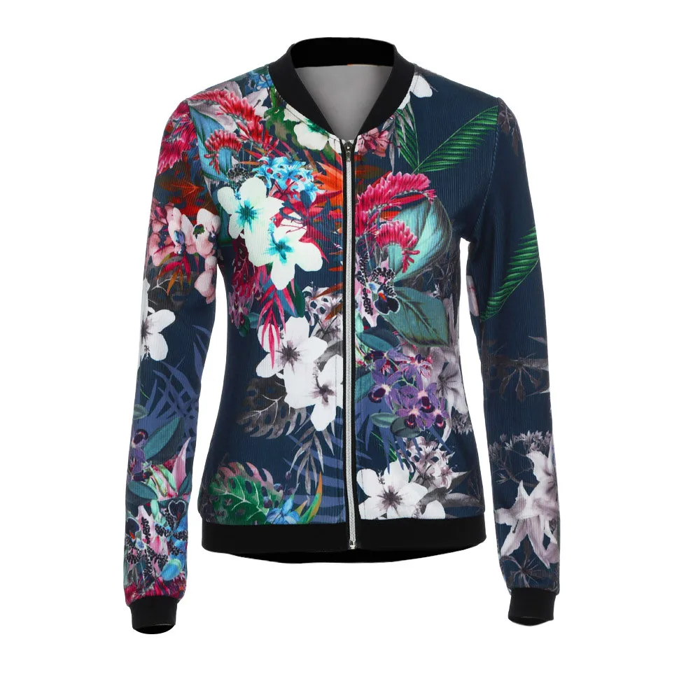 Best sale fall women basic coats Ladies bomber jacket Flower FLoral