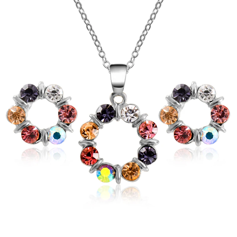 

MISANANRYNE Gold Color Jewelry Sets for Women Shiny Multicolor Circle Crystal Pendant Necklace Earrings Fashion Jewelry Sets