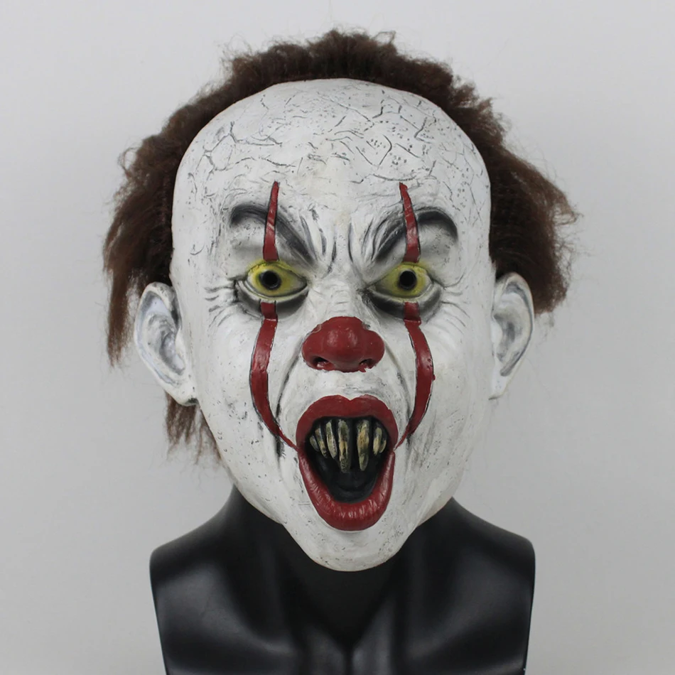 Joker Pennywise Mask Cosplay Latex Masks Movie Stephen King's It  Horror Clown Helmet with Hair Costume Masque Halloween Prop (1)