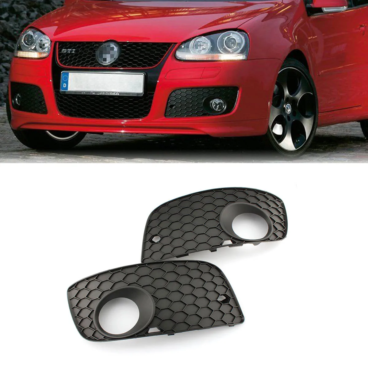 

Pair Front Bumper Honey Comb Fog Light Cover Grill for VW Jetta MK5 GTI 06-09