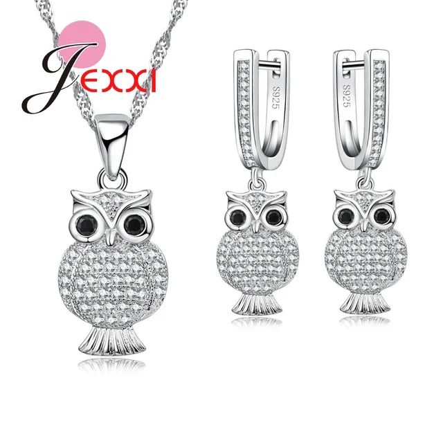 Jemmin Fashion Owl Jewelry Sets For Women Party 925 Sterling Silver Jemmin Fashion Owl Jewelry Sets For Women Party 925 Sterling Silver Pendant Necklace Earrings Set