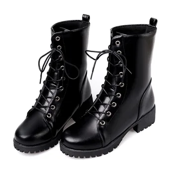 

women's shoes classic martin boots wedges leather ankle boots square heels black lace-up casual snow boots platform ankle boots