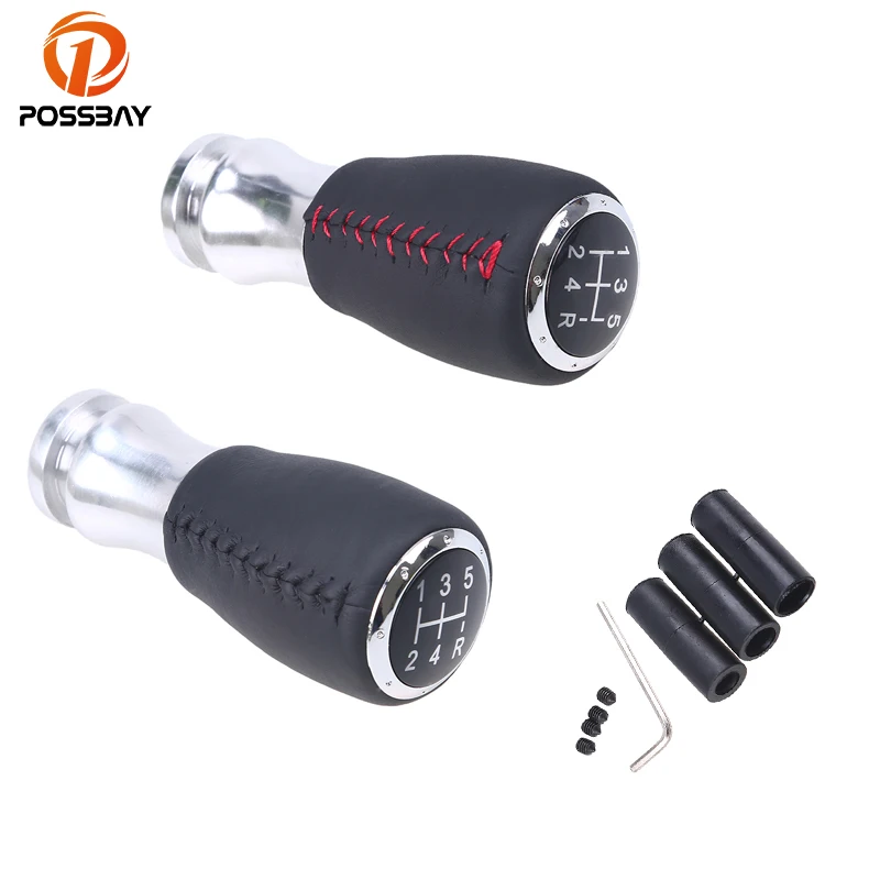 POSSBAY Universal Rojo Negro cosido cuero Car Gear Shift Knob Shifter palanca de transmisión Manual Pomello Cambio POSSBAY Universal Rojo Negro cosido cuero Car Gear Shift Knob Shifter palanca de transmisión Manual Pomello Cambio