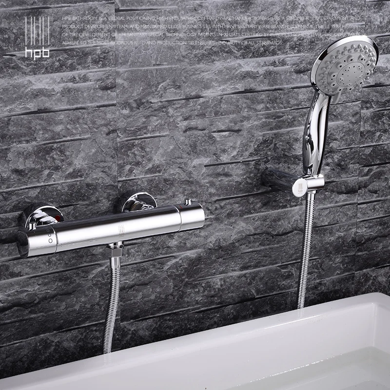  Full - copper thermostat mixed valve faucet hot water and cold shower set