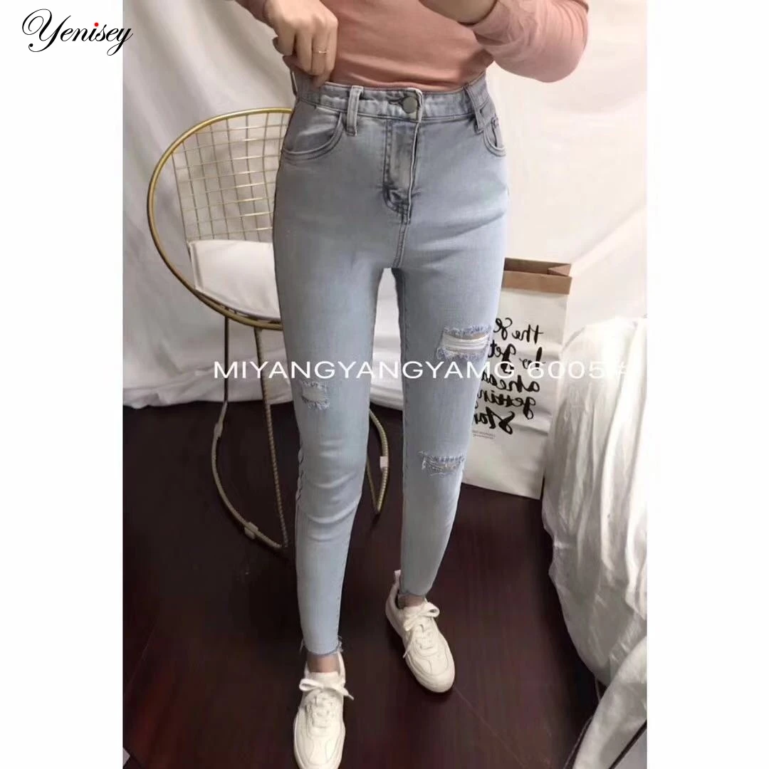 

Wholesale Woman Denim Pencil Pants Top Stretch Jeans High Waist Pants Women High Waist Jeans