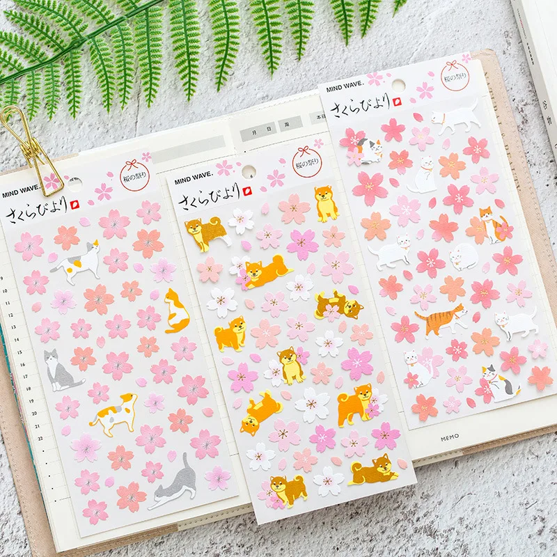 

1 Sheet Romantic Sakura & Cat Dog Decorative Stickers Diary Phone Bottle Decor Stick Label Kids Student DIY Craft