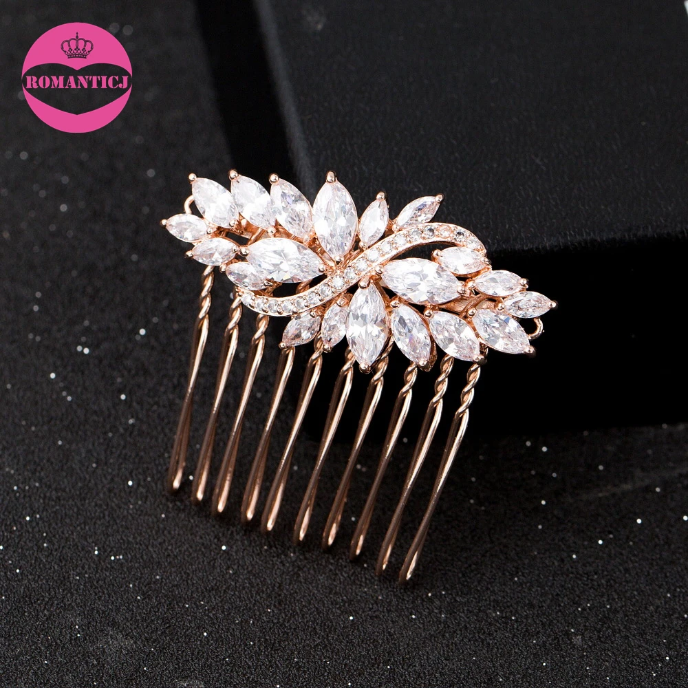 Latest Rose Gold Clear Zircon Hair Combs Wedding Hair Accessories