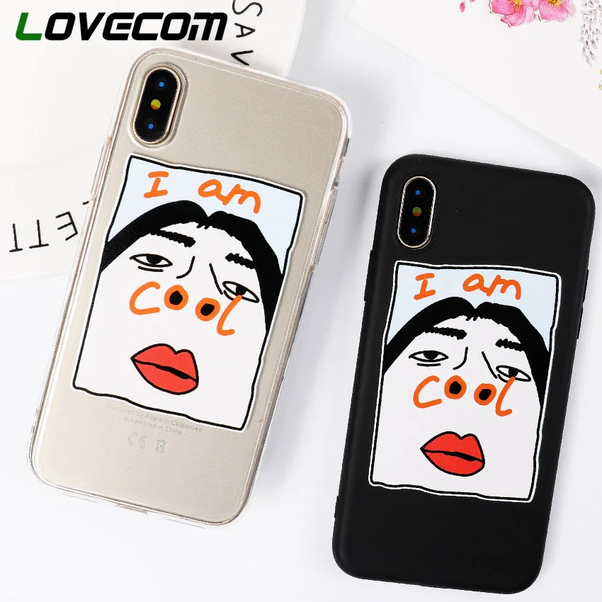 

LOVECOM Case For iPhone XS XR XS Max X 8 7 6 6S Plus Cartoon Sexy Lips Character Transparent Soft TPU Phone Back Cover Cases