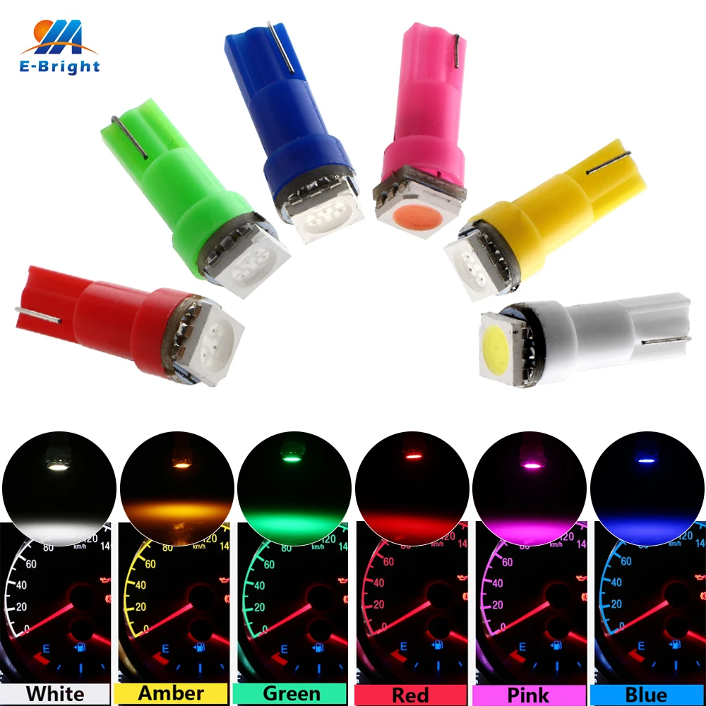 10 шт. T5 5050 1 SMD 1LED лампы с клиновидным основанием для приборной панели сигнальные