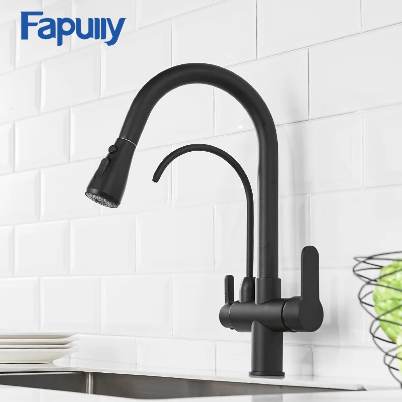 Fapully Kitchen Faucet Filter Water Sink Black Brass Pull Down Dual Sprayer Nozzle Torneira Swivel Water Outlet Mixer Tap 1030 Fapully Kitchen Faucet Filter Water Sink Black Brass Pull Down Dual Sprayer Nozzle Torneira Swivel Water Outlet Mixer Tap 1030