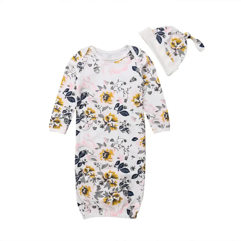 

Newborn Baby Floral Swaddles Blanket Sleeping Bag Bedding Hat 2Pcs Set