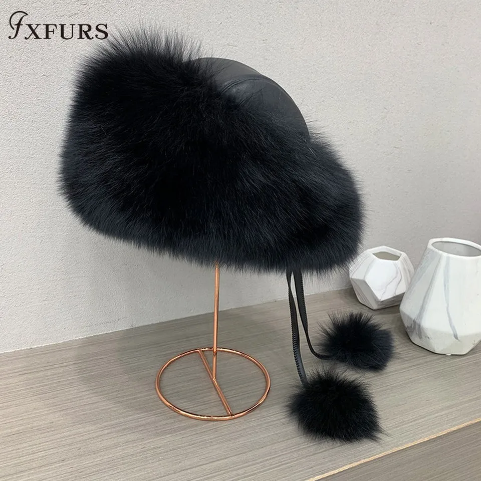 FXFURS Для женщин зимние натуральный натуральный мех лисы шляпы Монголия шляпа принцессы шапка зимние Лыжный Спорт шапка, закрывающая уши зимняя меховая шапка-ушанка