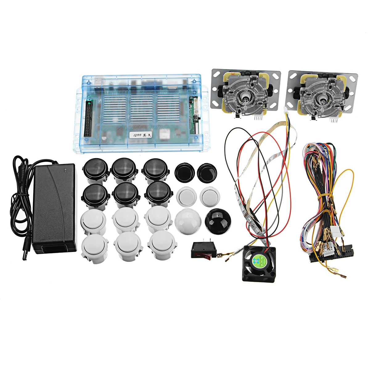 

1299 Games DIY Handle Arcade Machine 2 Joysticks Gamepad Kit Bundle Push Button Replacement Home Family Coin Operated Games