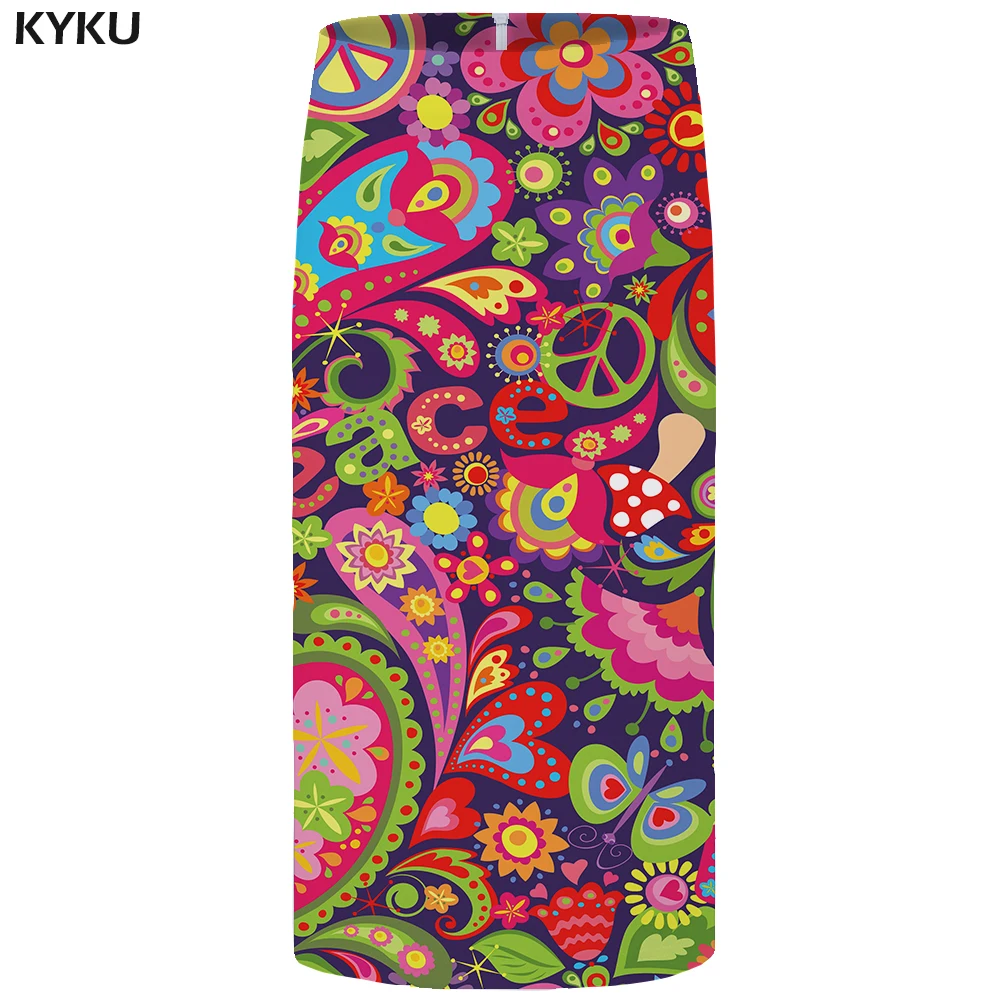 KYKU Flower Skirts Women Colorful Pencil Leaf Casual Peace Party Floral 3d Print Ladies Skirts Womens Office Sundresses New KYKU Flower Skirts Women Colorful Pencil Leaf Casual Peace Party Floral 3d Print Ladies Skirts Womens Office Sundresses New