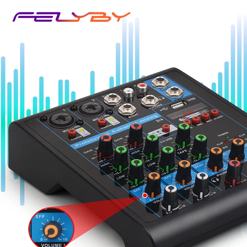 FELYBY KR4-USB 4-канальный аудио Миксер с Bluetooth DJ Караоке трансляции | Электроника