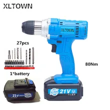 Xltown 21v 80NM cordless drill high-capacity rechargeable lithium battery Electric screwdriver Household electric drill bits