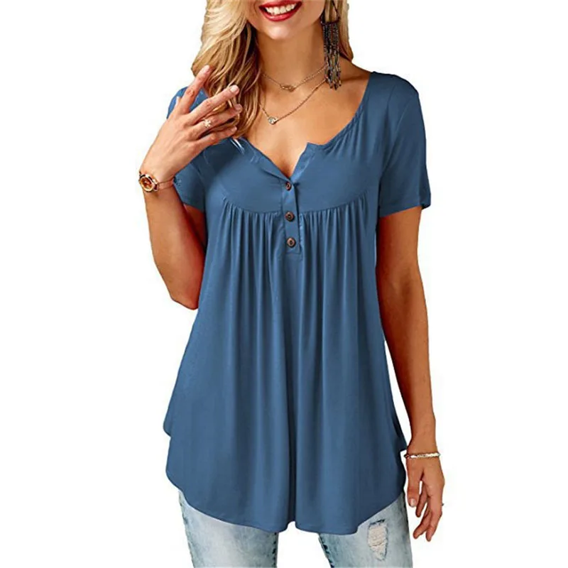 

Summer Woman V Neck Button Splice Top Short Sleeve Loose Sexy Maternity Clothes T-Shirt Plus Size Clothing For Pregnancy Women