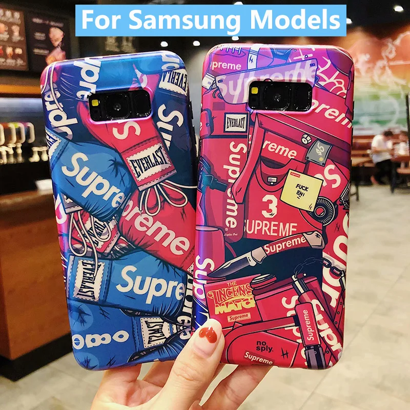 

For Samsung Galaxy S10 S10e S9 S8 Plus Note 9 8 Fashion Brand Print Patterned Painted Soft Frame Hard Phone Case Cover