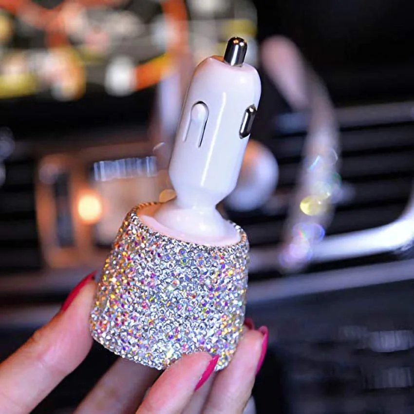 Двойной зарядное устройство USB Bling Стразы кристалл принцесса Автомобильные