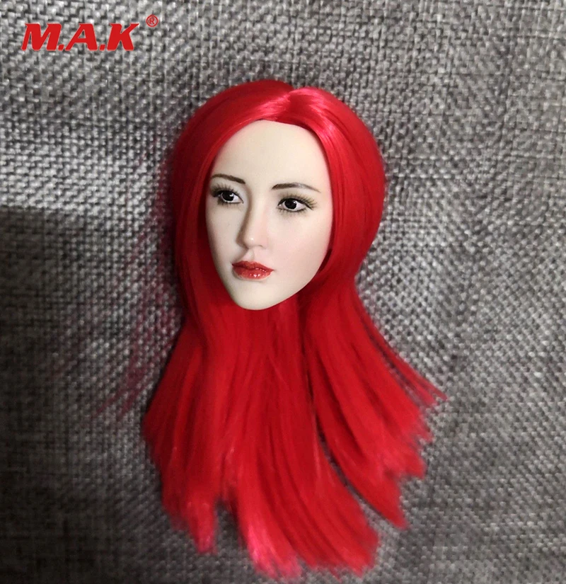 

1:6 red Long Hair Asian beauty 1/6 Red Long Hair Planted Head Sculpt Carving Model Fit 12" Action Figure