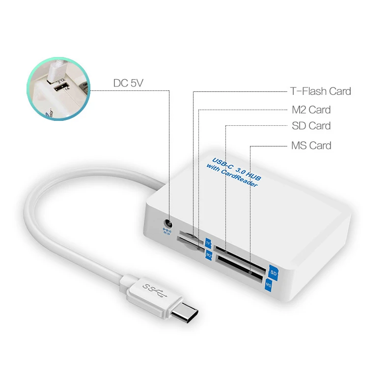 Тип C TF SD SDHC MS M2 картридер USB-C USB 3,0 хаб для MacBook для Samsung Galaxy S8 s9 для LG G5 G6 для huawei P20