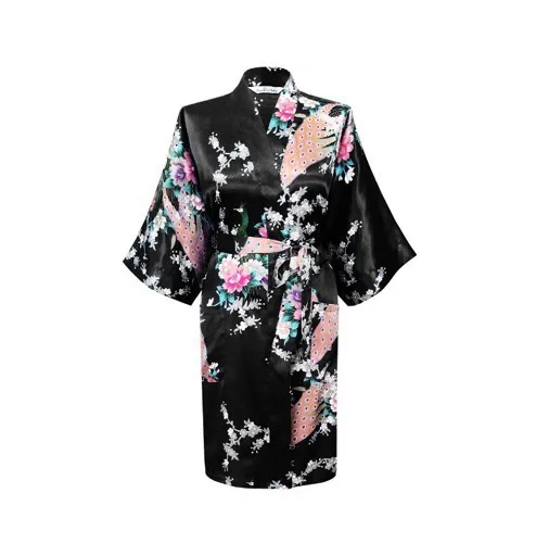 Сексуальное черное винтажное Женское ночное платье из искусственного шелка очаровательный банный халат Новинка кимоно платье с принтом пижамы Размер S M L XL XXL XXXL