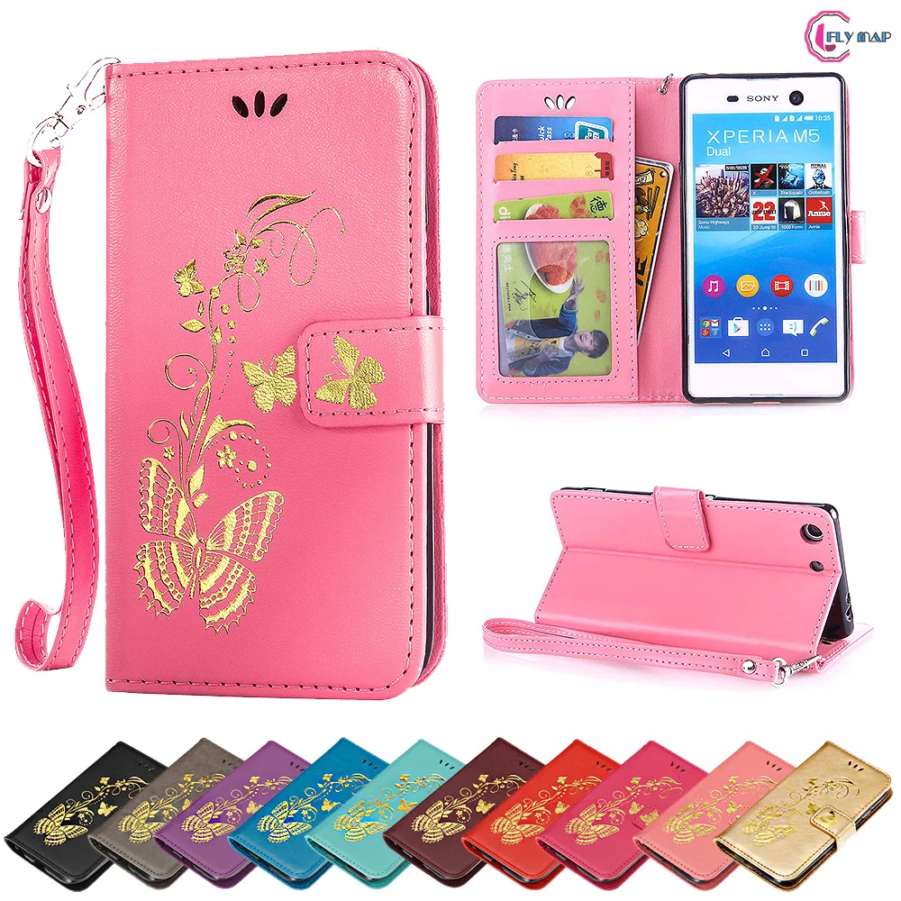 Flip Case for Sony Xperia M5 E5633 E5603 Butterfly Case Wallet photo frame Phone Leather Cover for Sony Xperia M 5 E 5633 5603